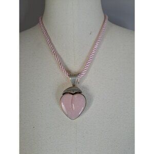 Necklace, Pink Necklace, Pink Opal Heart Pendant on Light Pink Cord Necklace 18